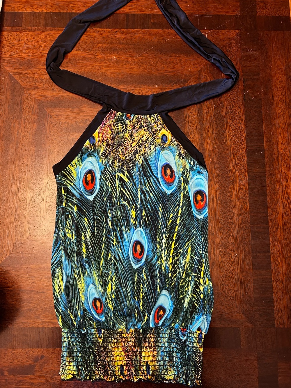 Body Central Peacock-Print Halter Camisole in Blue and Green